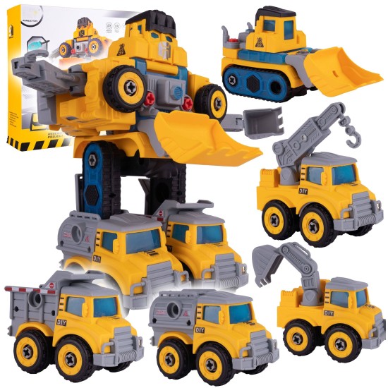 Robotas transformuojasi į statybinius automobilius 5 vnt.